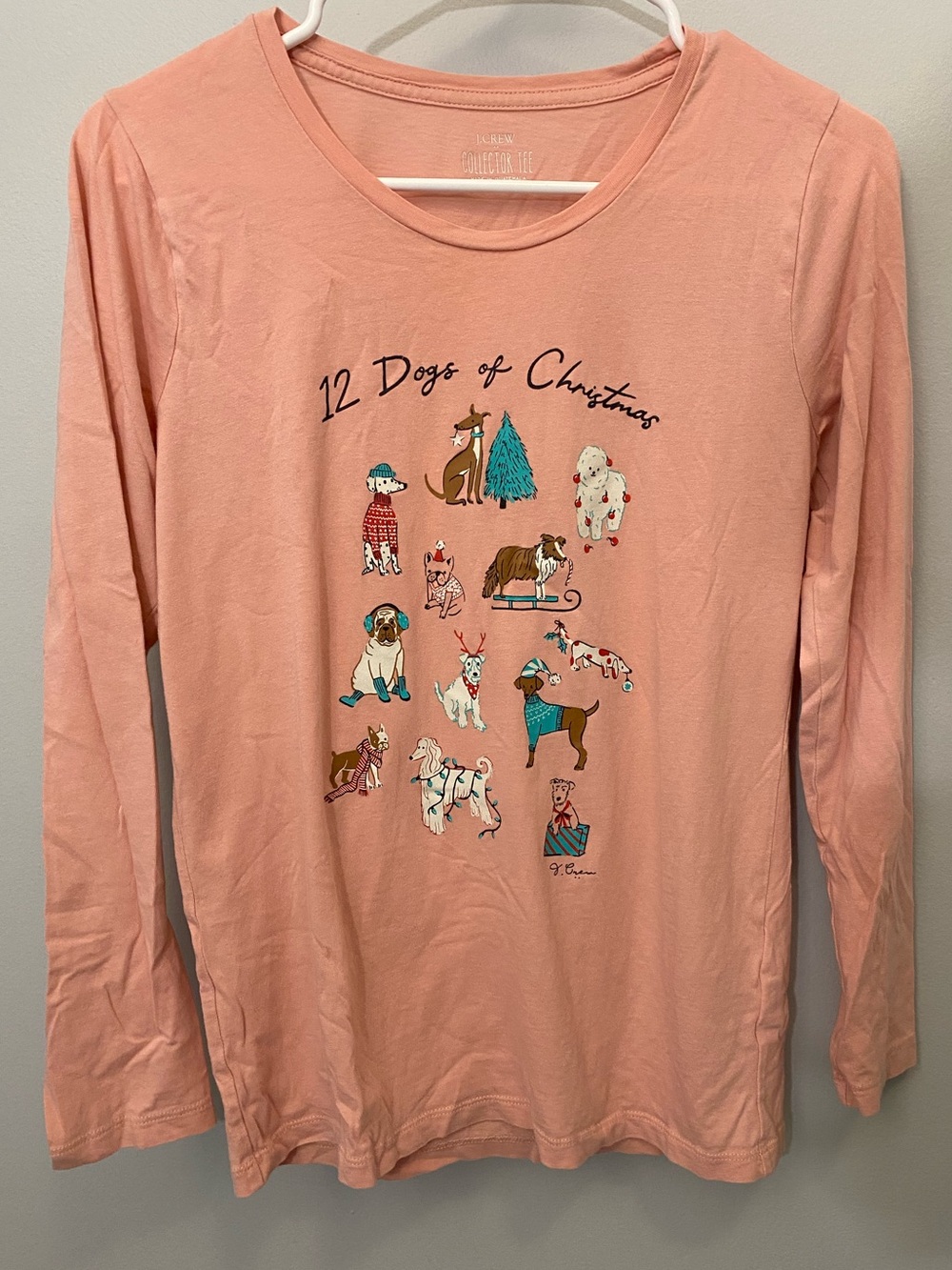 J Crew 12 Dogs of Christmas Pink Long-Sleeve Tee